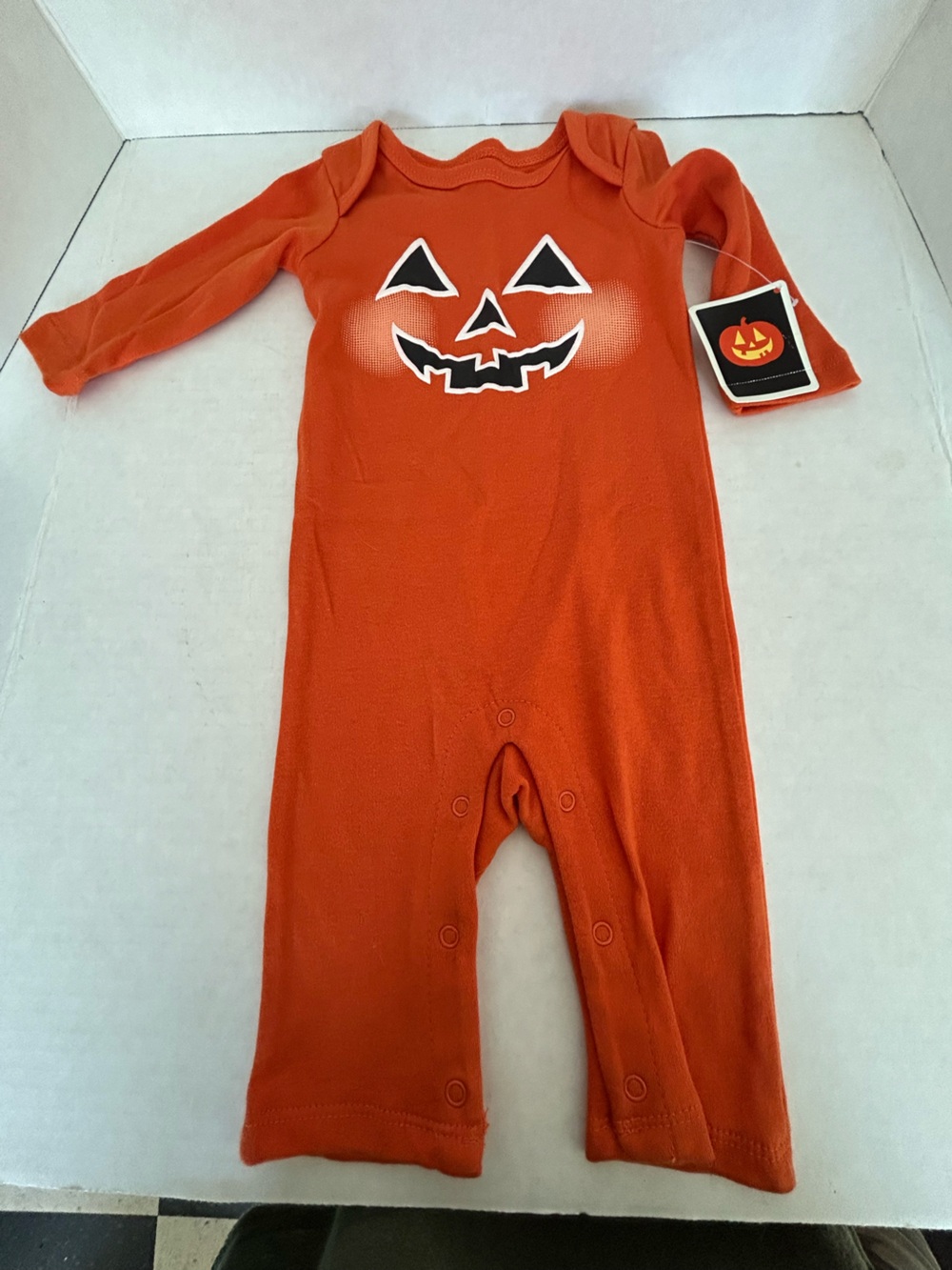 Walmart Infant Orange Halloween Pumpkin One-Piece Pajamas & Hat Sz 3-6M NWWT